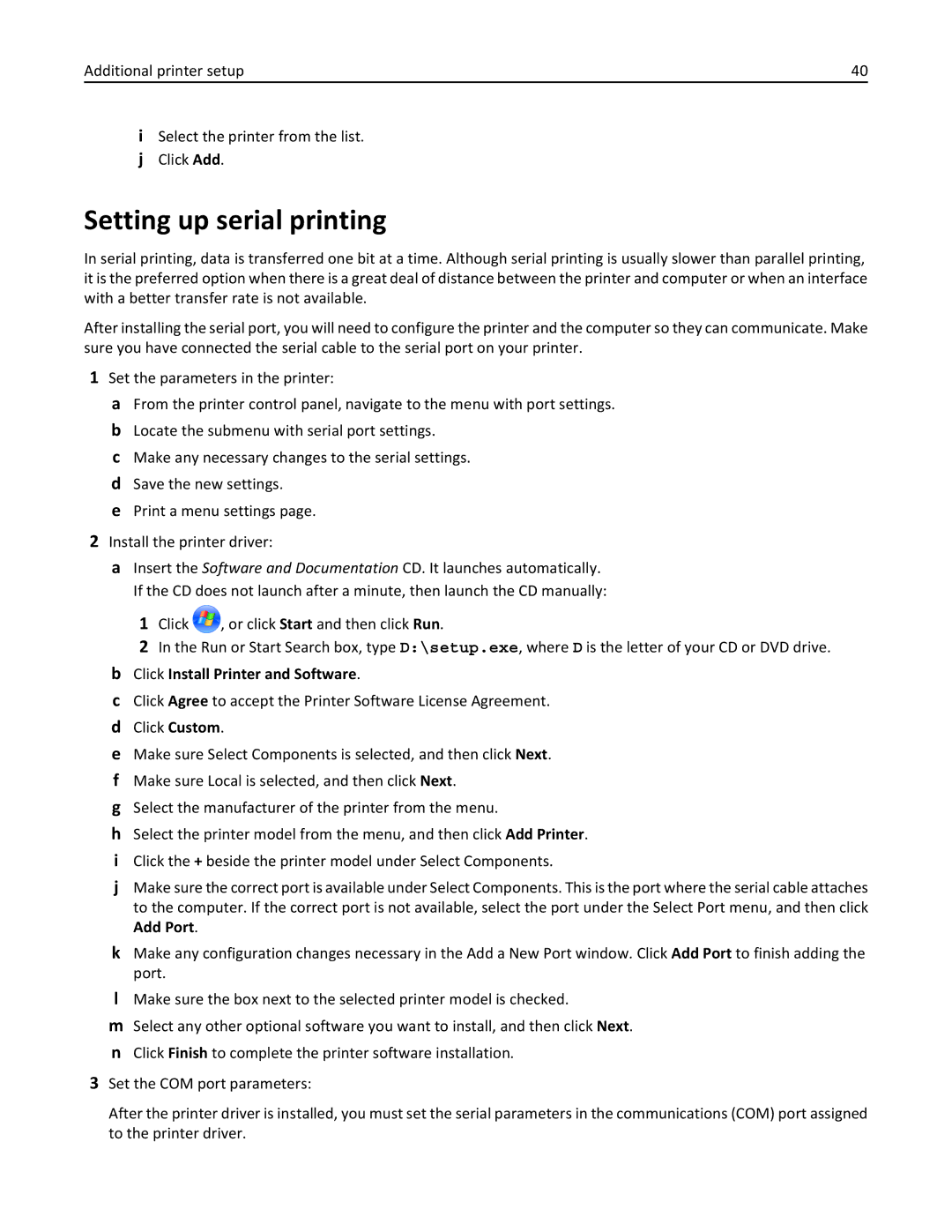 Lexmark W850 manual Setting up serial printing 