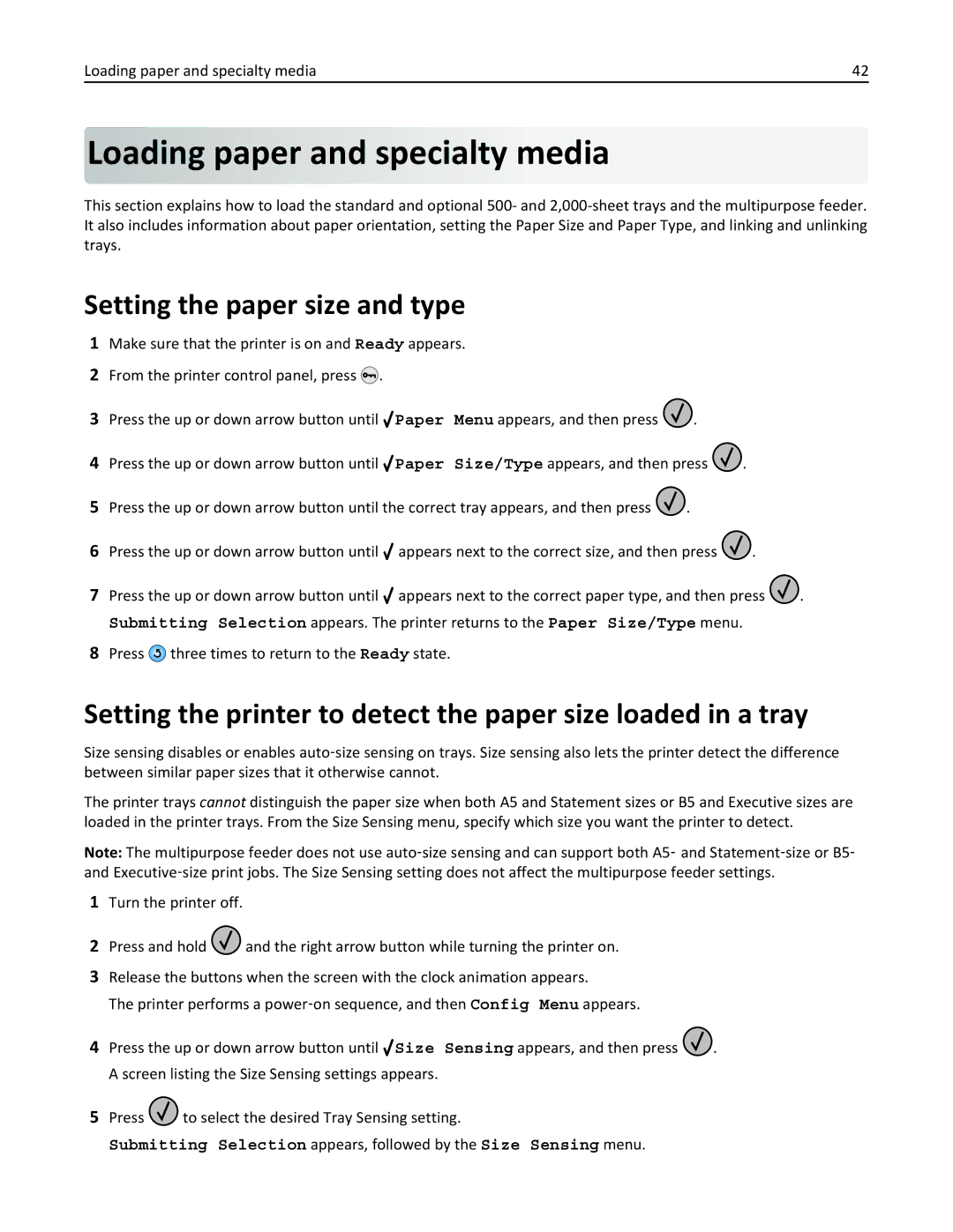 Lexmark W850 manual Setting the paper size and type, Loading paper and specialty media 