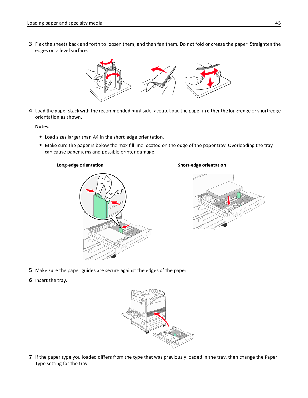 Lexmark W850 manual Long ‑edge orientation Short ‑edge orientation 