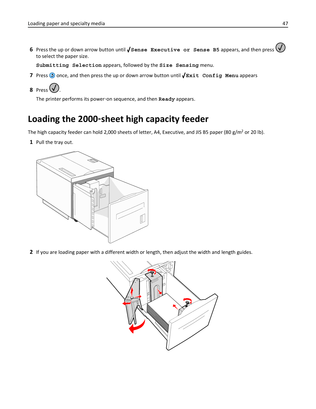 Lexmark W850 manual Loading the 2000‑sheet high capacity feeder 