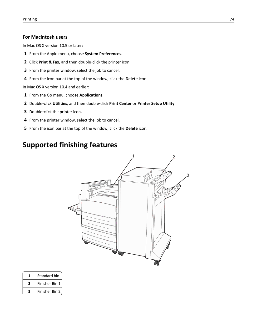 Lexmark W850 manual Supported finishing features 