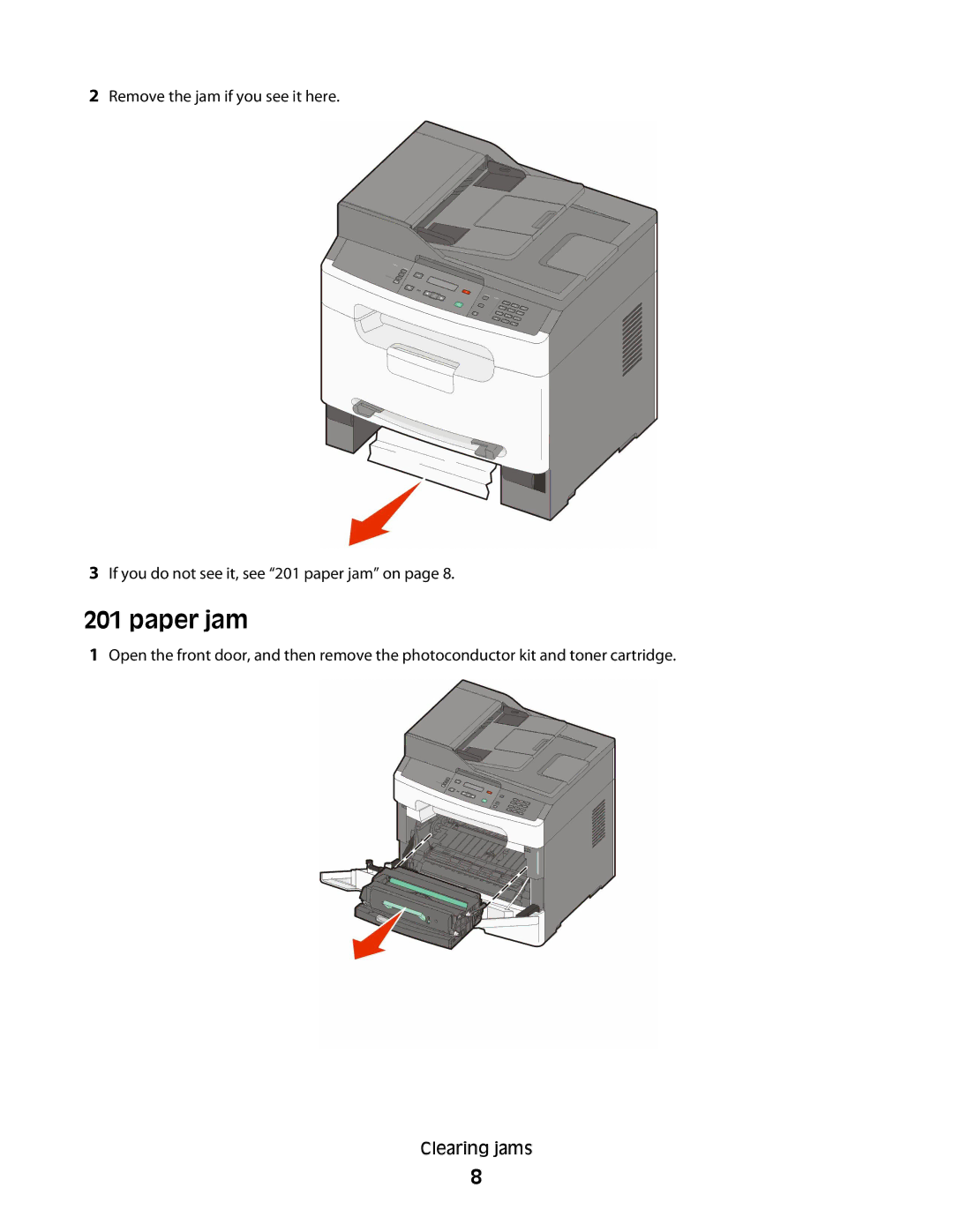 Lexmark X203N, X204N manual Paper jam 