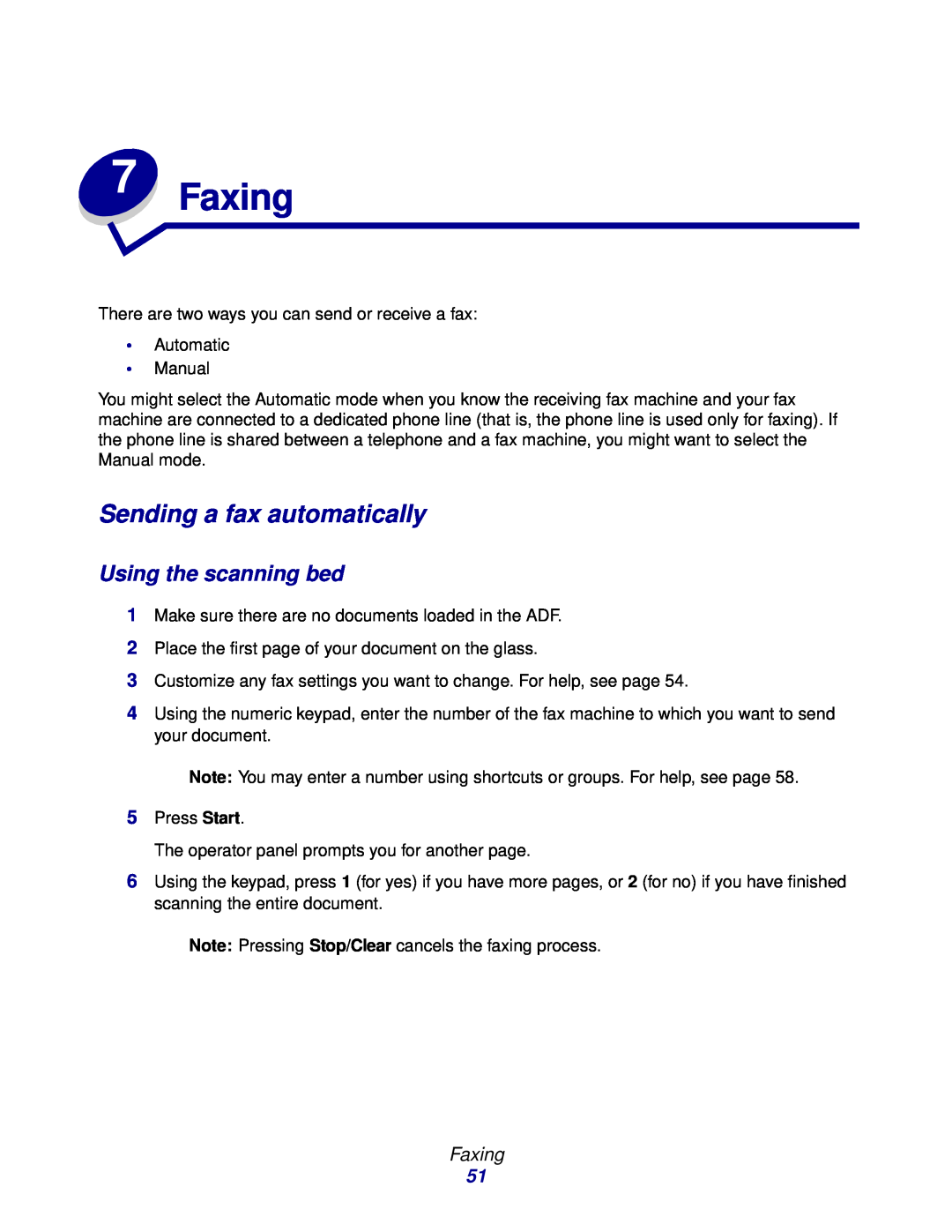 Lexmark X215 MFP manual Faxing, Sending a fax automatically, Using the scanning bed 