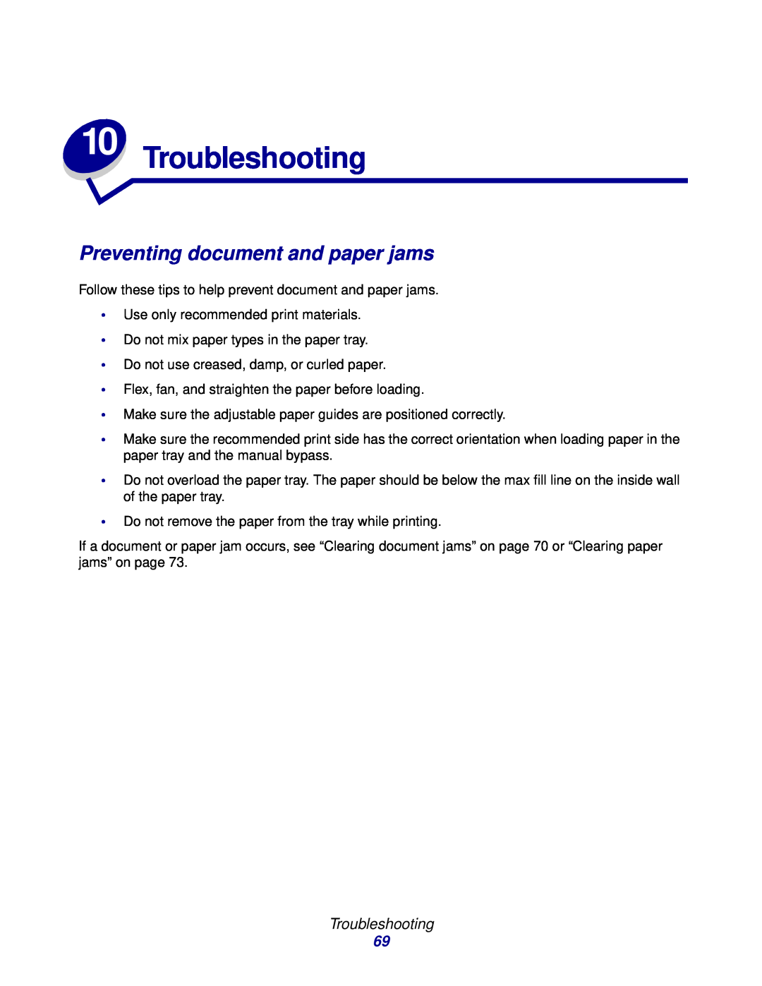 Lexmark X215 MFP manual Troubleshooting, Preventing document and paper jams 