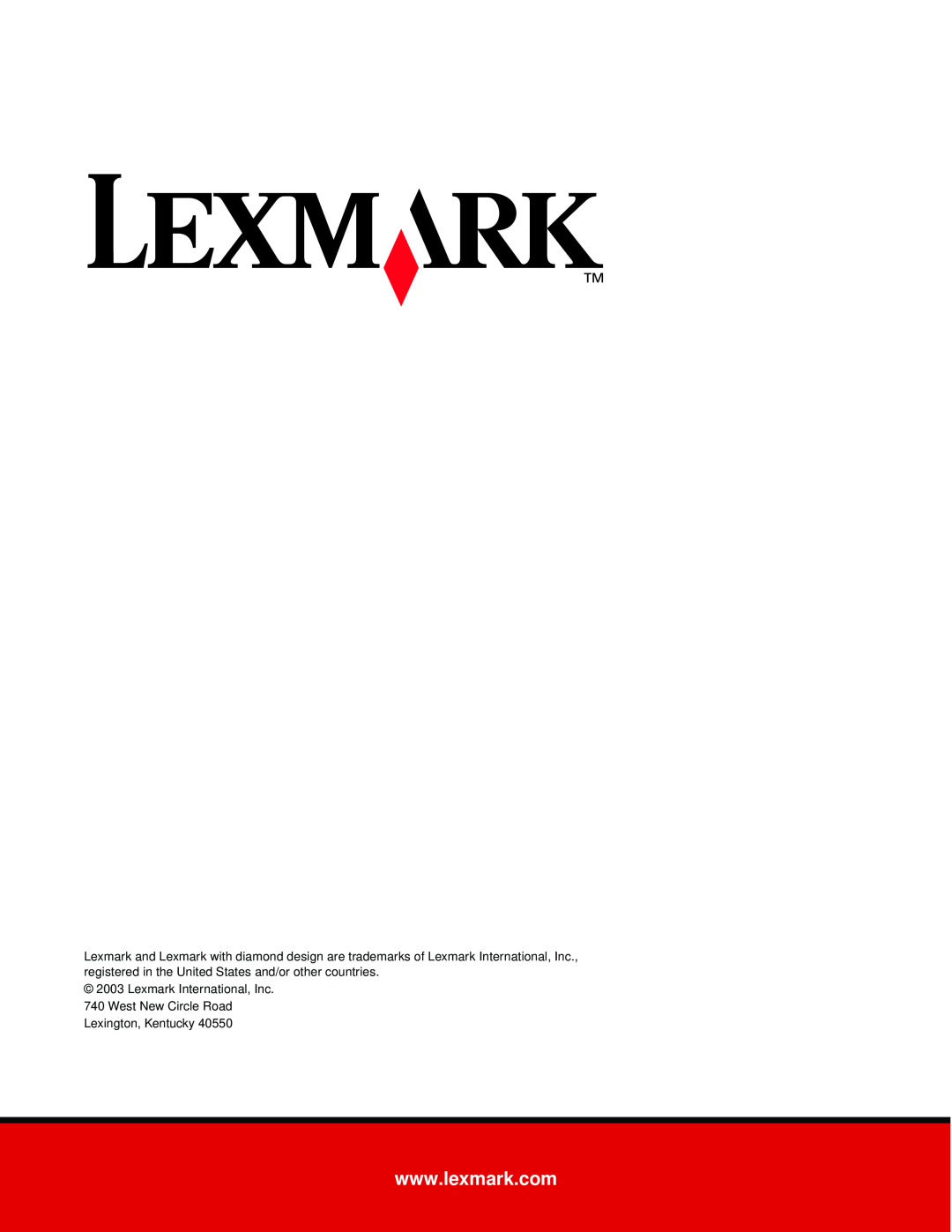 Lexmark X215 MFP manual Lexmark International, Inc, West New Circle Road Lexington, Kentucky 
