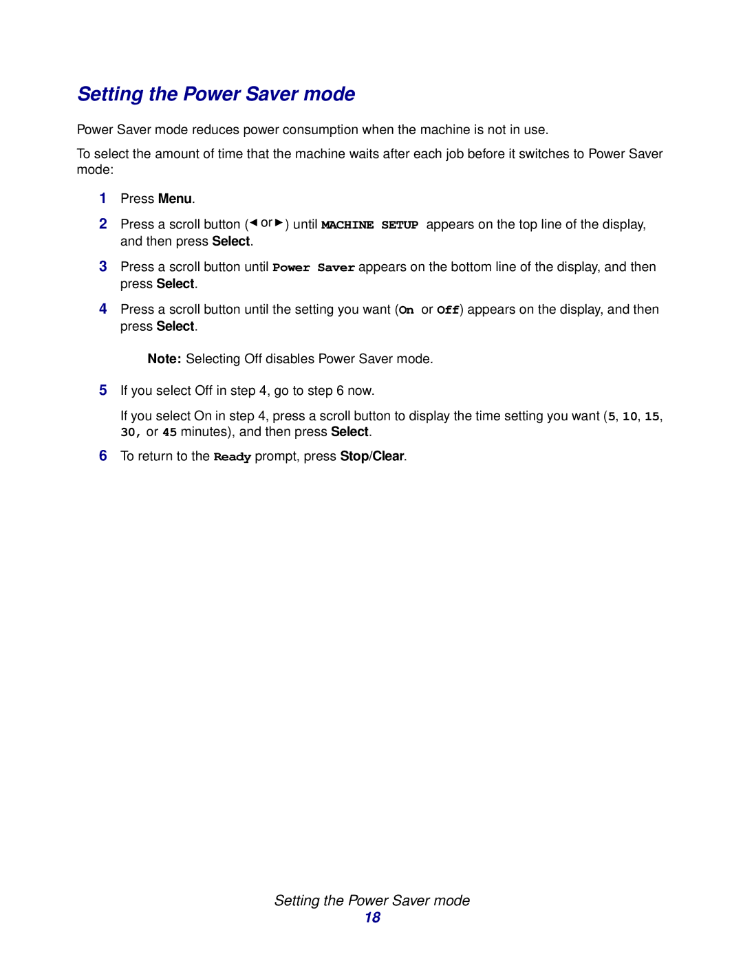 Lexmark X215 MFP manual Setting the Power Saver mode 