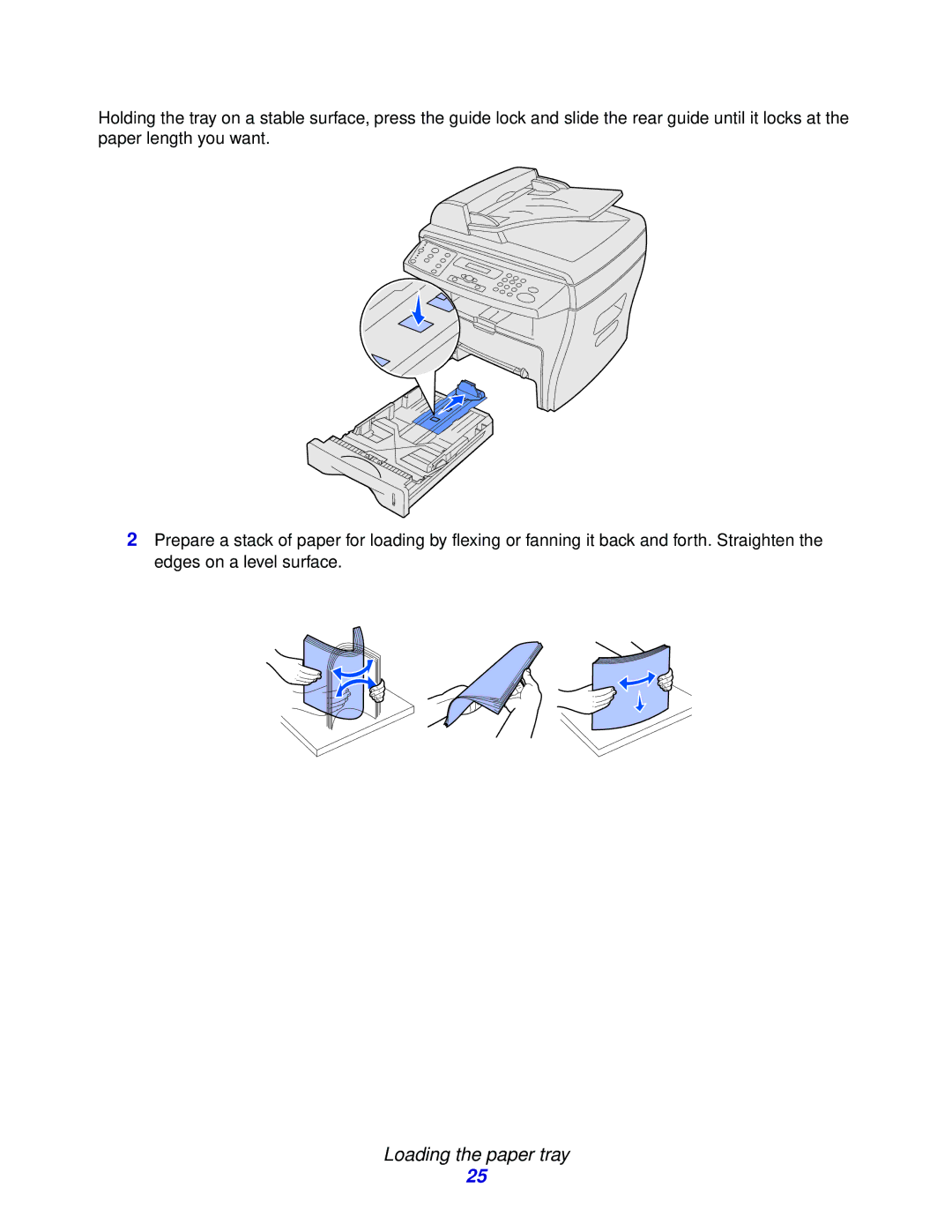 Lexmark X215 MFP manual Loading the paper tray 