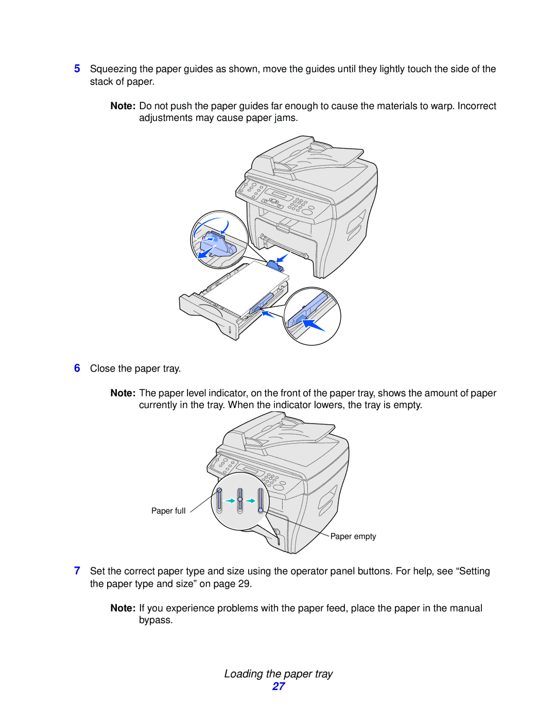 Lexmark X215 MFP manual Paper full Paper empty 