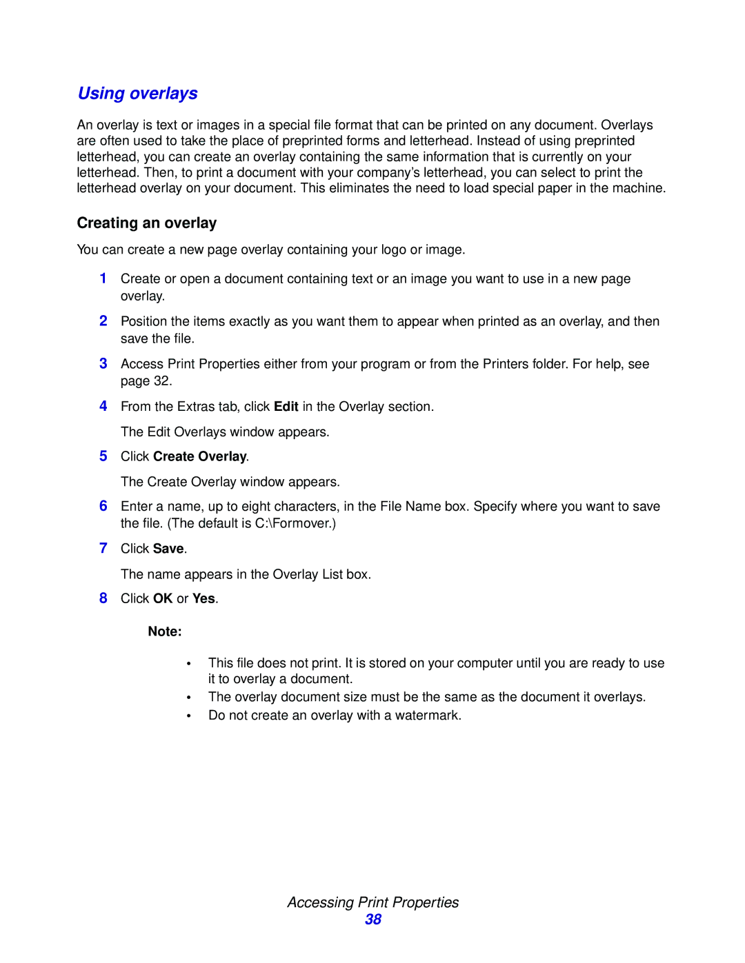 Lexmark X215 MFP manual Using overlays, Creating an overlay 