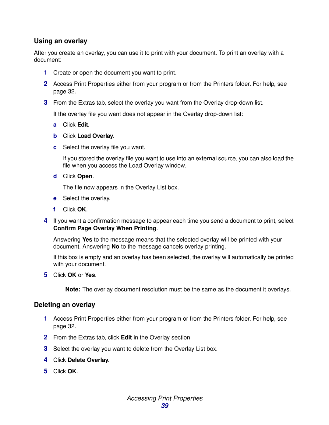 Lexmark X215 MFP manual Using an overlay, Deleting an overlay 