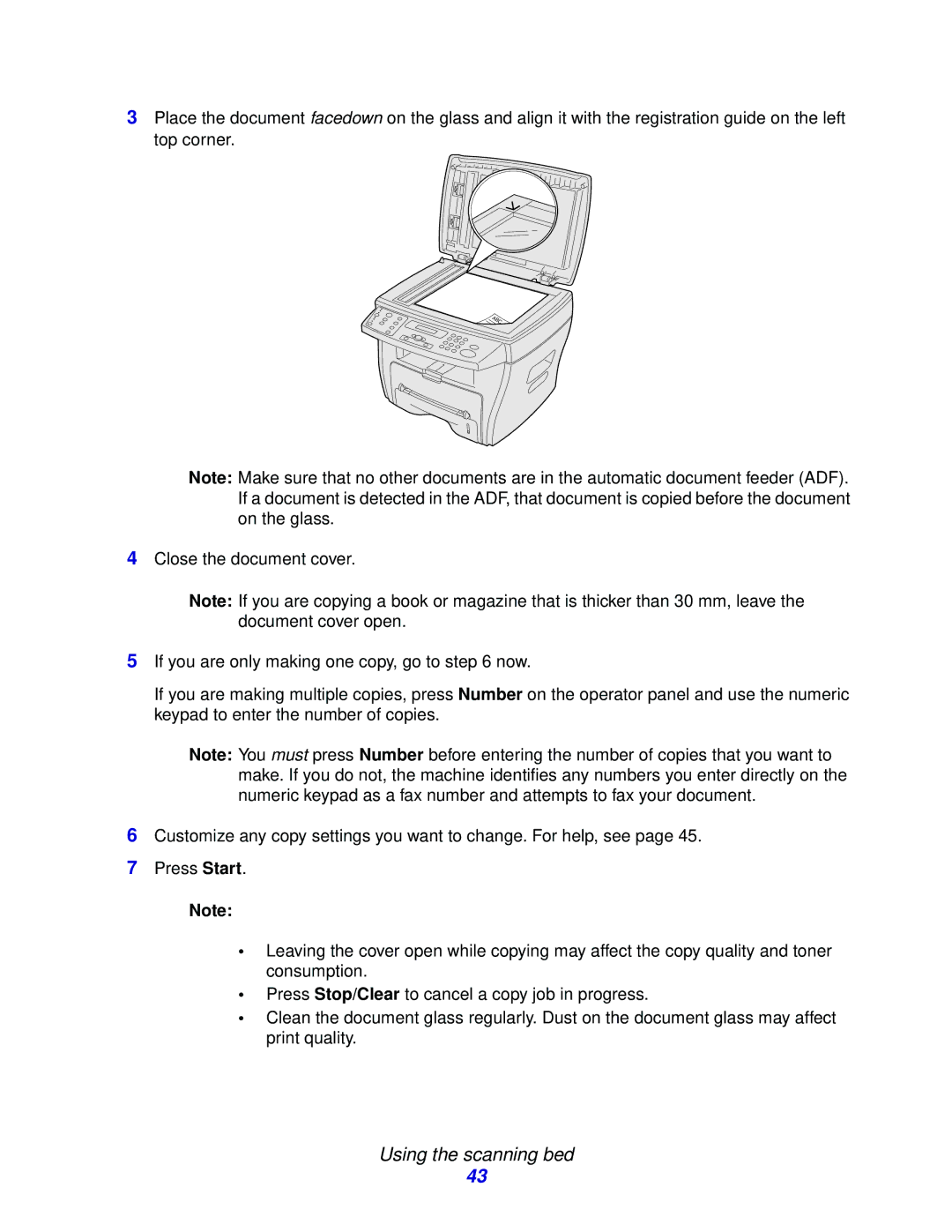 Lexmark X215 MFP manual Using the scanning bed 