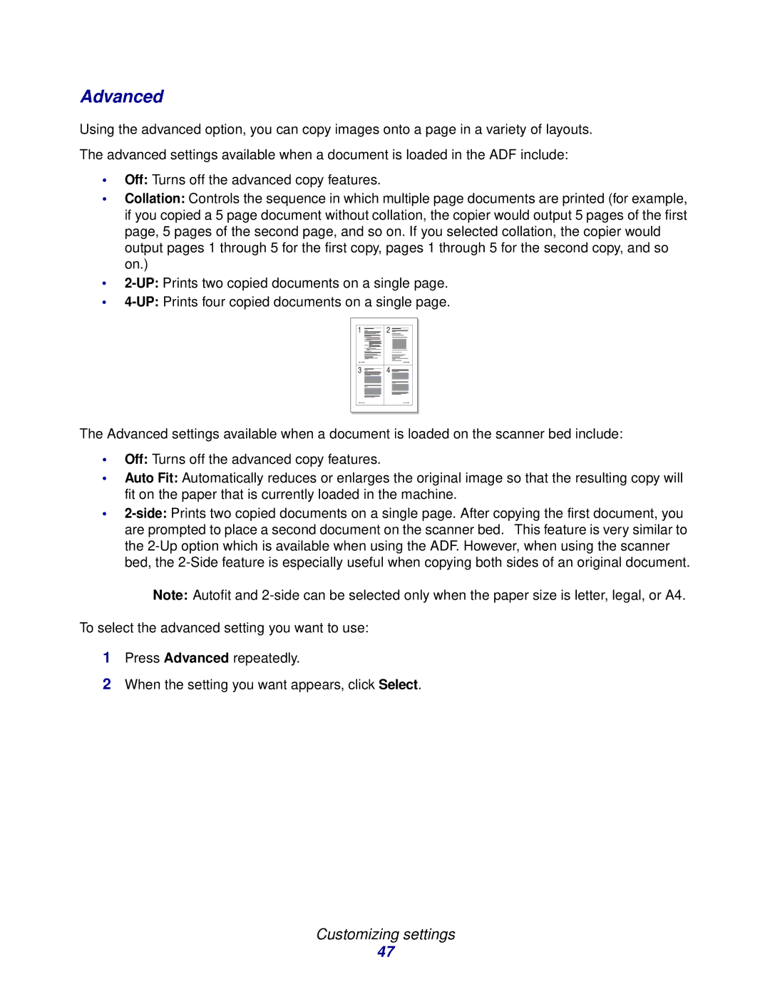 Lexmark X215 MFP manual Advanced 