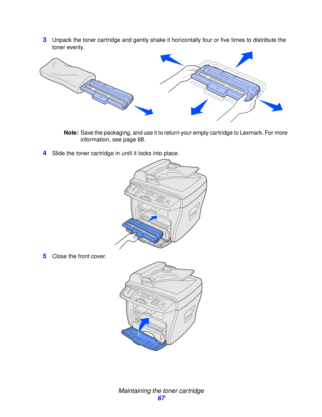 Lexmark X215 MFP manual Maintaining the toner cartridge 