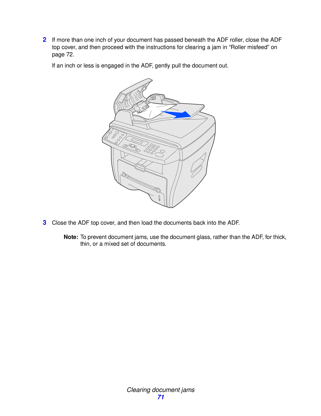 Lexmark X215 MFP manual Clearing document jams 