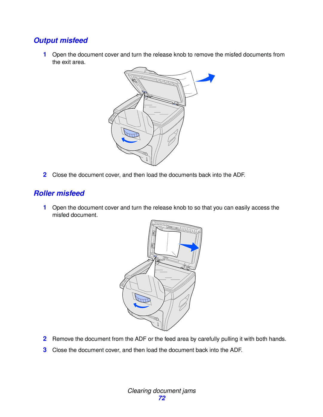 Lexmark X215 MFP manual Output misfeed, Roller misfeed 