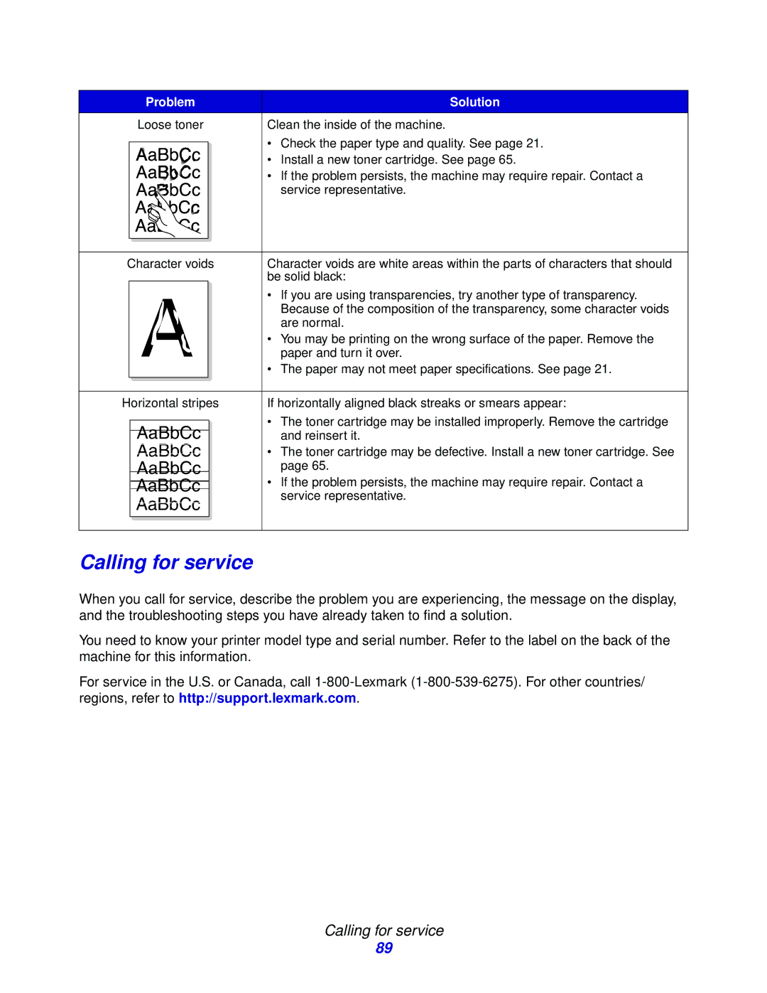 Lexmark X215 MFP manual Calling for service 