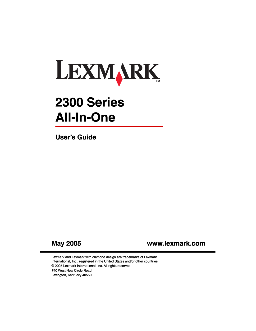 Lexmark X2300 Series manual Series All-In-One, User’s Guide, West New Circle Road Lexington, Kentucky 