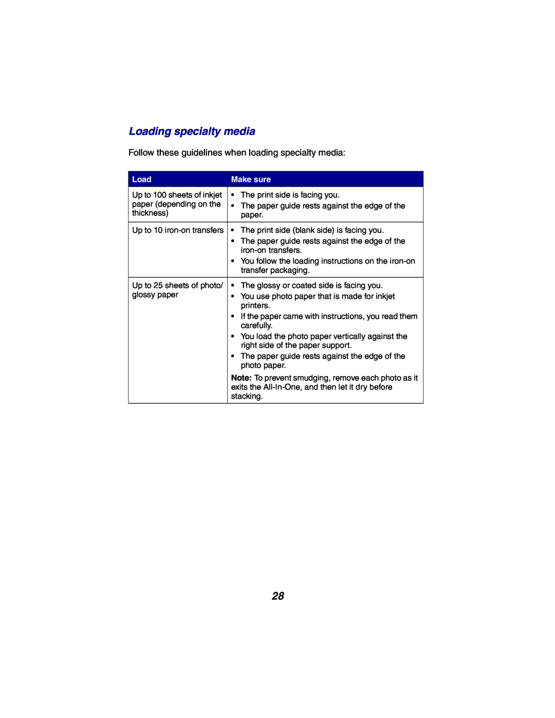 Lexmark X2300 Series manual Loading specialty media, Follow these guidelines when loading specialty media, Make sure 