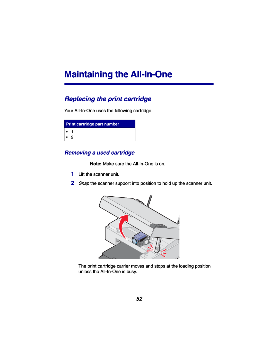 Lexmark X2300 Series manual Maintaining the All-In-One, Replacing the print cartridge, Removing a used cartridge 