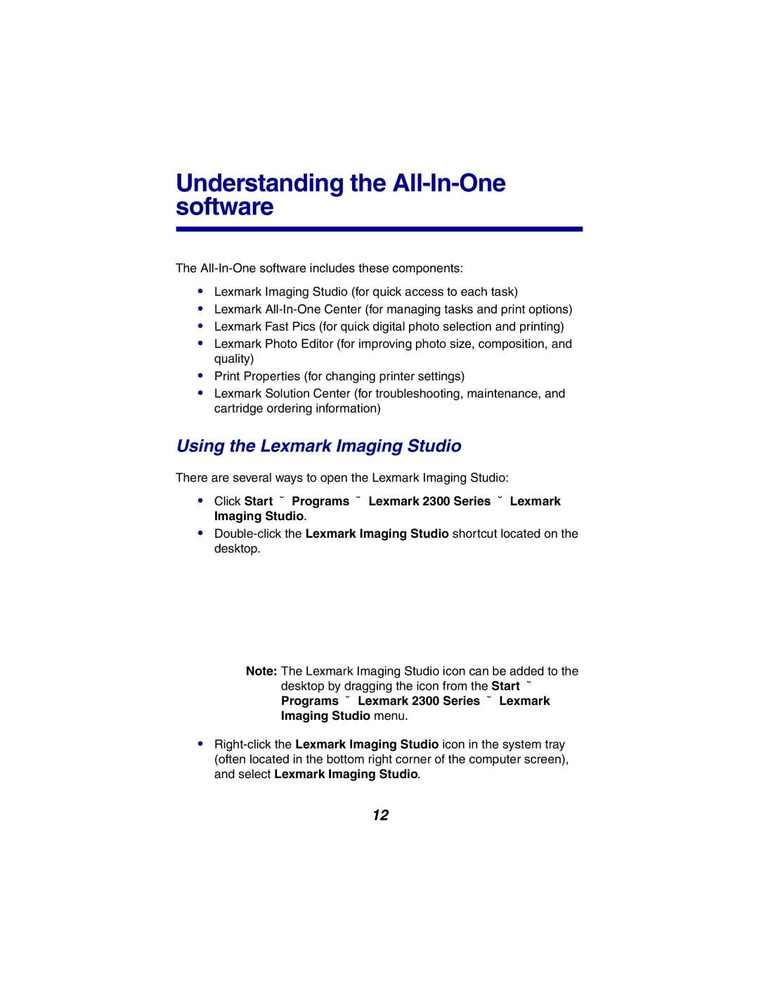 Lexmark X2300 Series manual Understanding the All-In-One software, Using the Lexmark Imaging Studio 