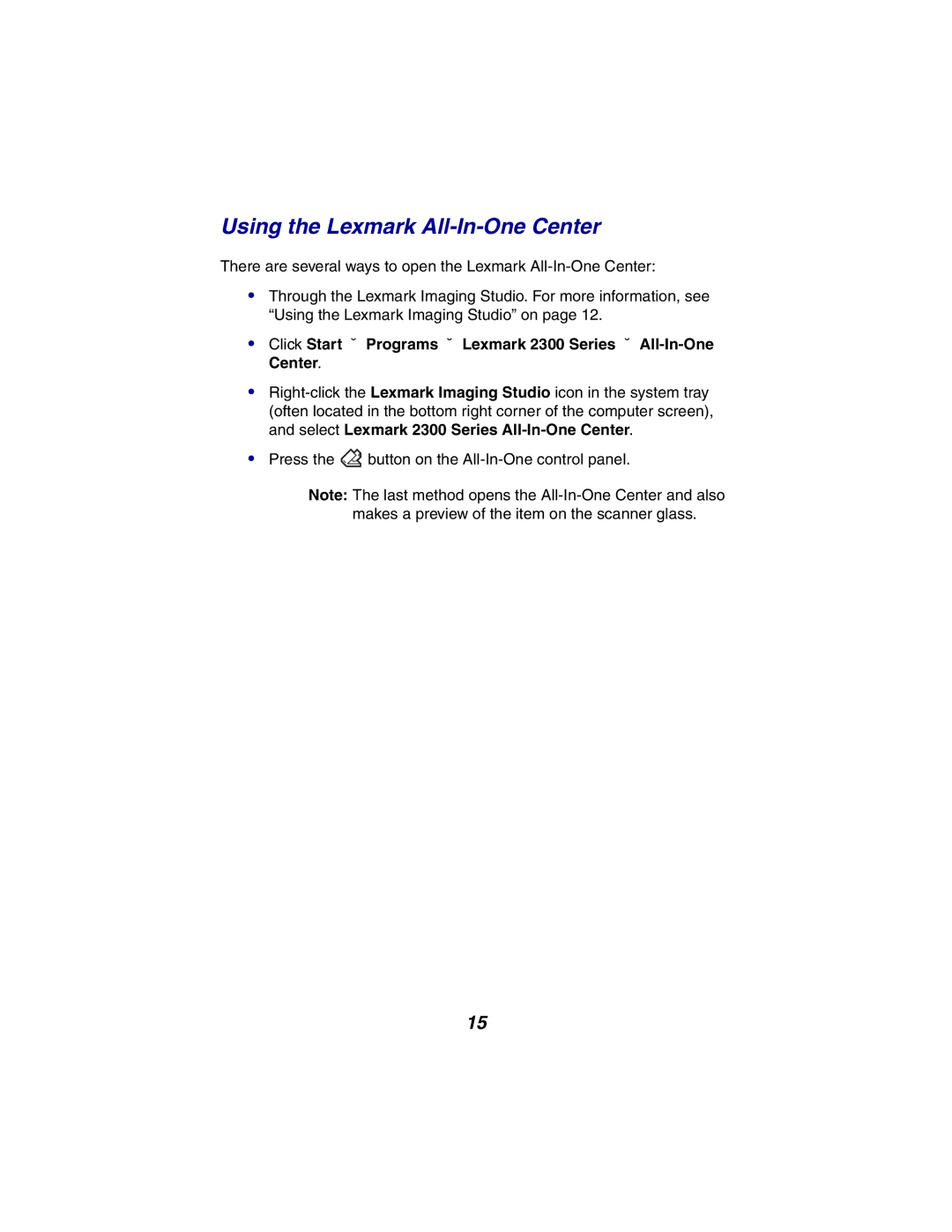 Lexmark X2300 Series manual Using the Lexmark All-In-One Center 