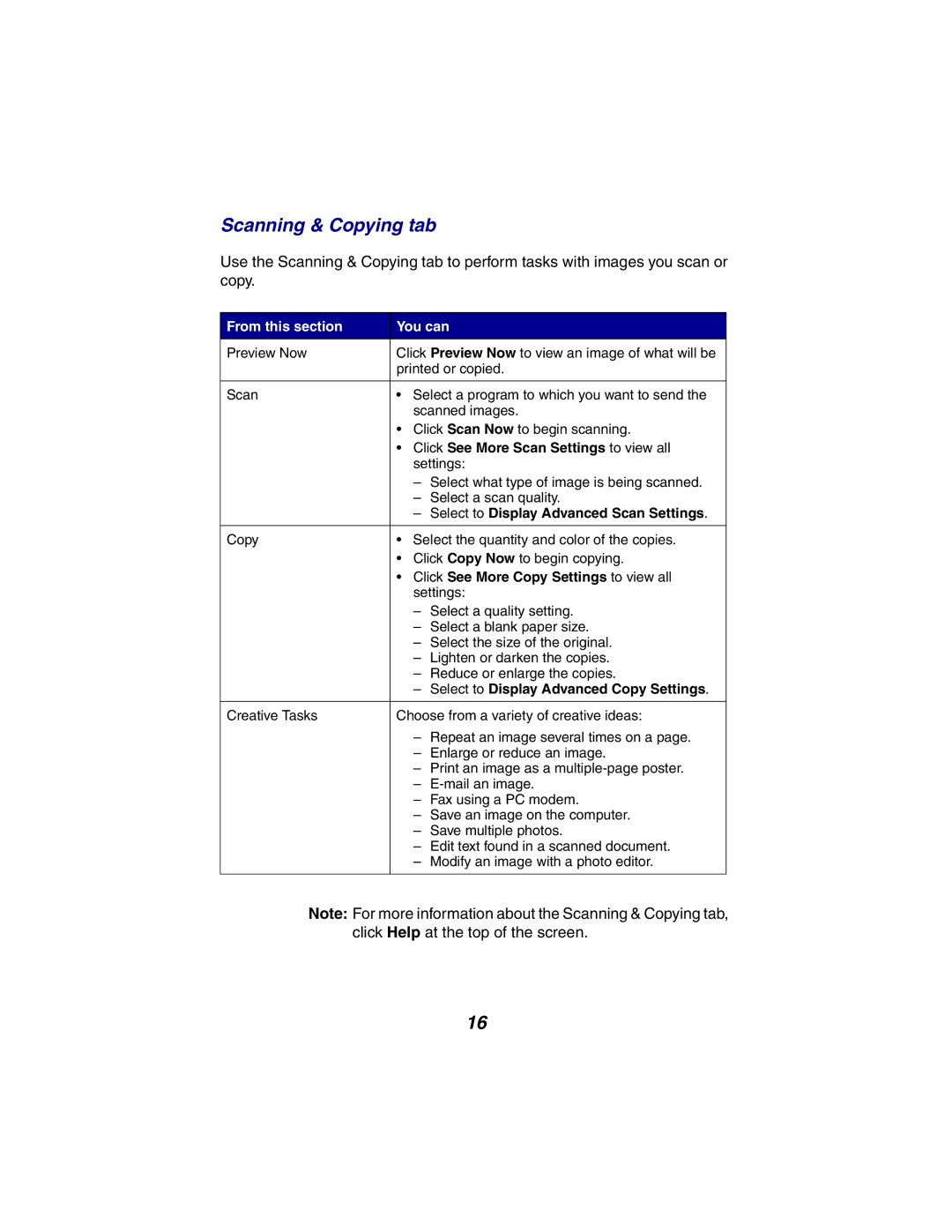 Lexmark X2300 Series manual Scanning & Copying tab, From this section You can 