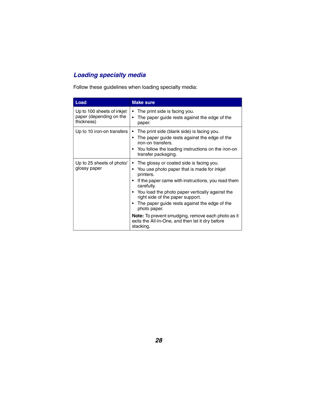 Lexmark X2300 Series manual Loading specialty media, Load Make sure 