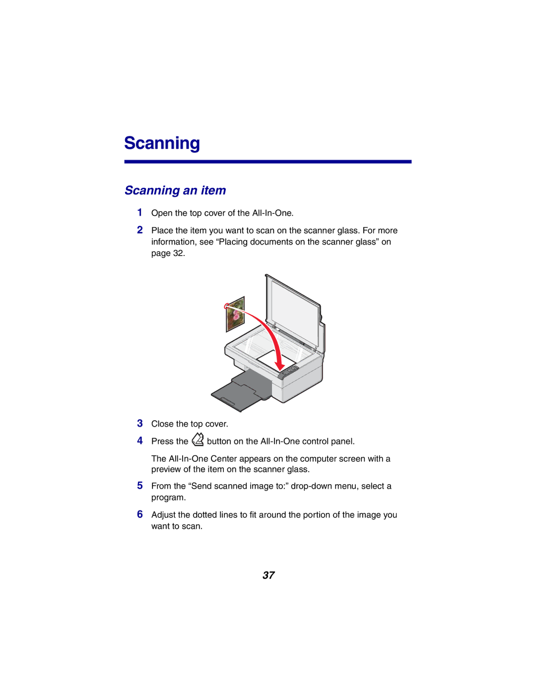 Lexmark X2300 Series manual Scanning an item 