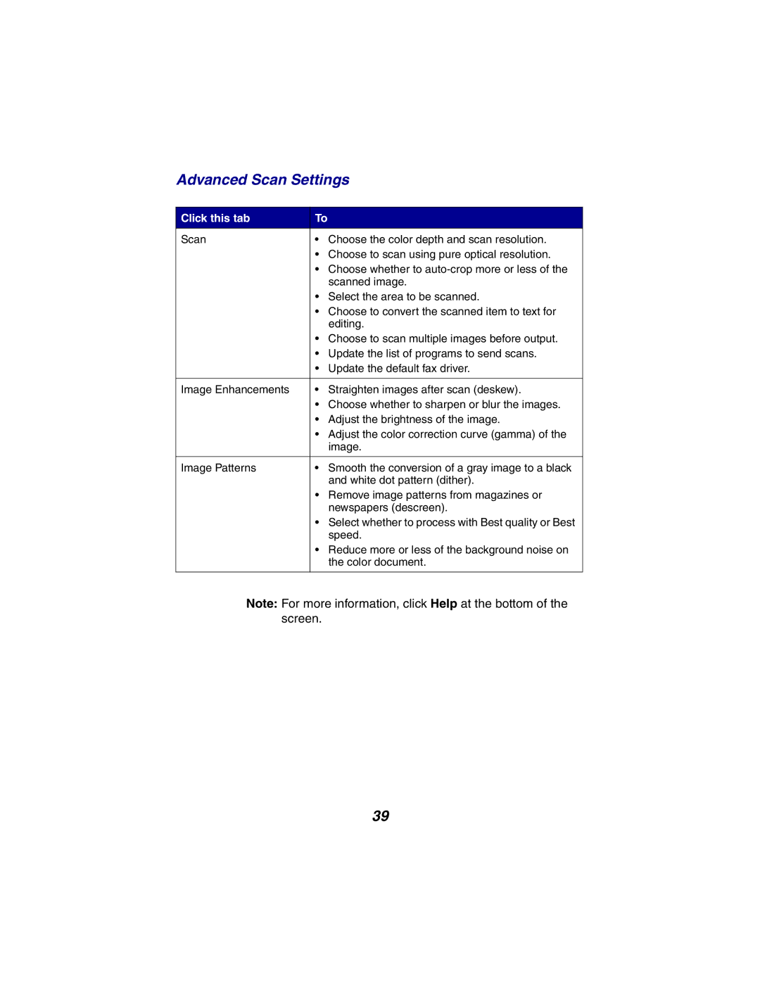 Lexmark X2300 Series manual Advanced Scan Settings, Click this tab 