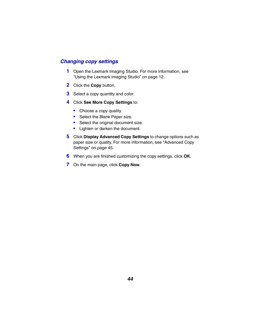 Lexmark X2300 Series manual Changing copy settings, Click See More Copy Settings to 