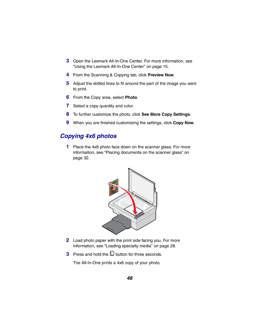 Lexmark X2300 Series manual Copying 4x6 photos 