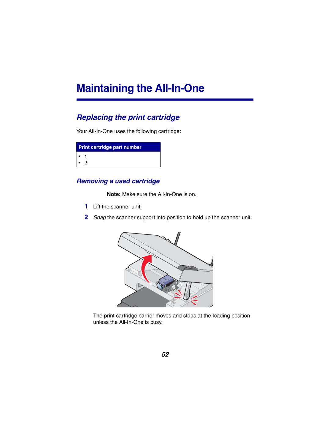 Lexmark X2300 Series manual Maintaining the All-In-One, Replacing the print cartridge, Removing a used cartridge 