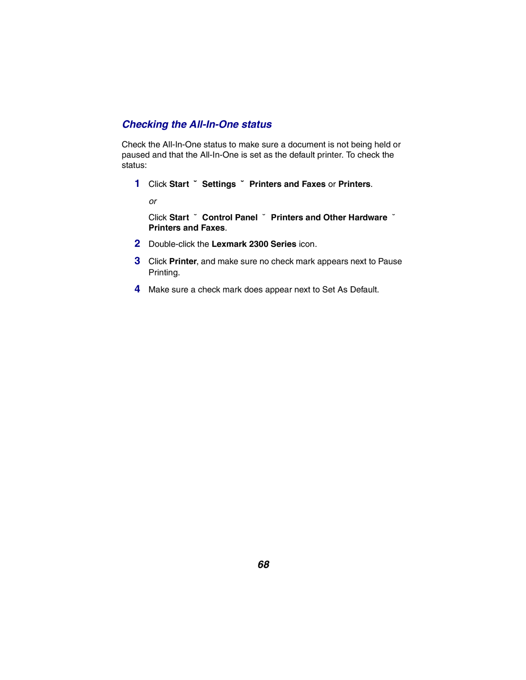 Lexmark X2300 Series manual Checking the All-In-One status 