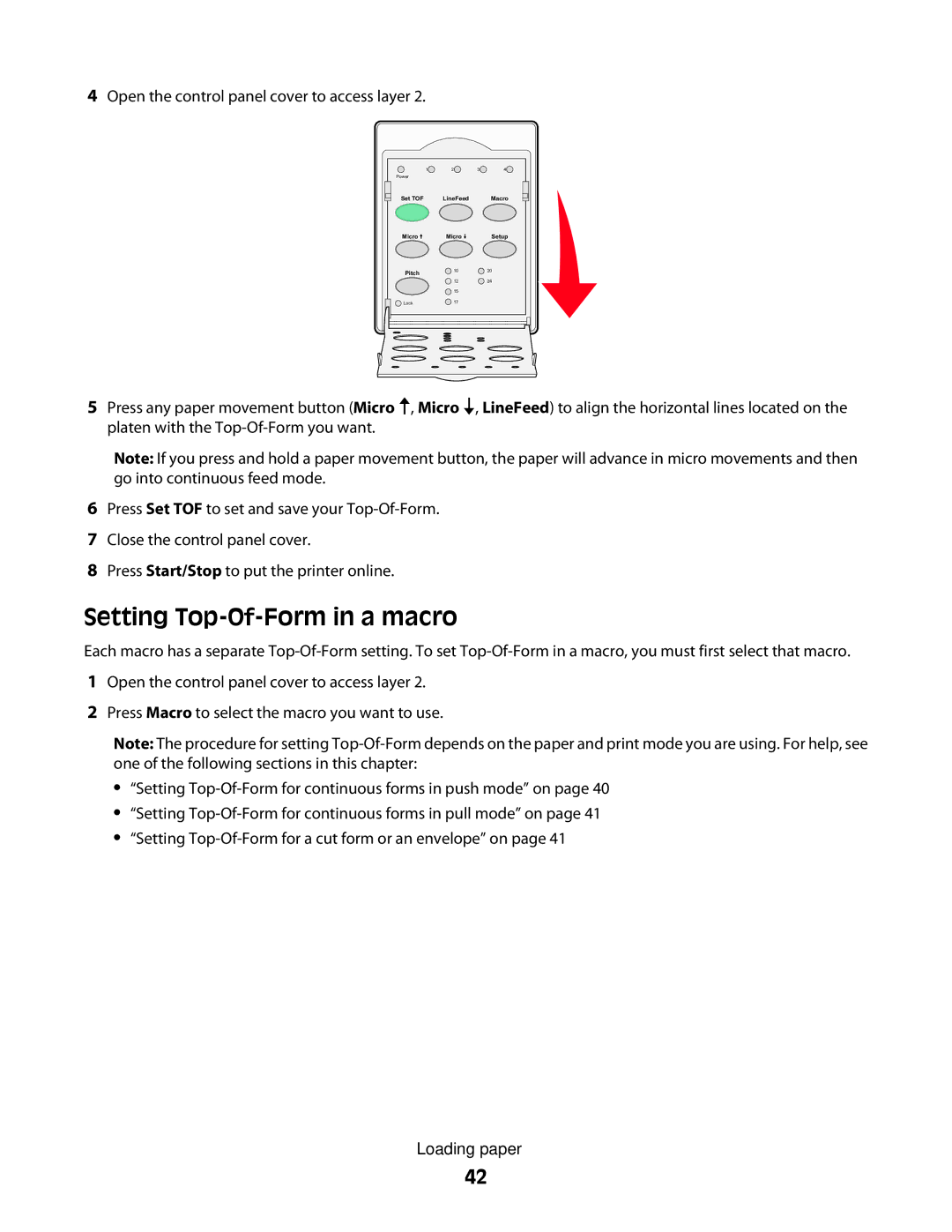 Lexmark X2500 manual Setting Top-Of-Form in a macro 