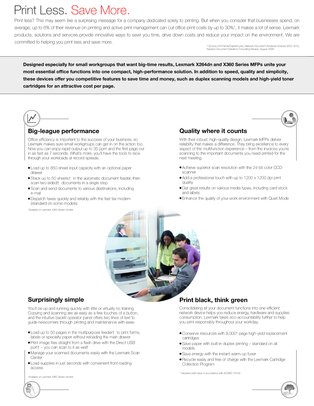 Lexmark X360 manual Print Less. Save More 