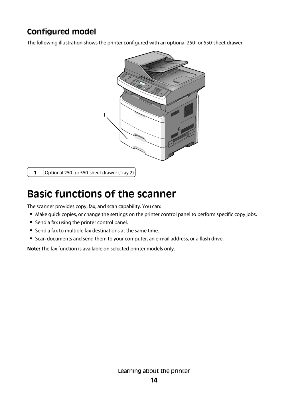 Lexmark 432, X363dn, d02, gd2, gd1, dn1, dn2, d01, 4549, 7013, 4564, 43W, 436, 231 Basic functions of the scanner, Configured model 