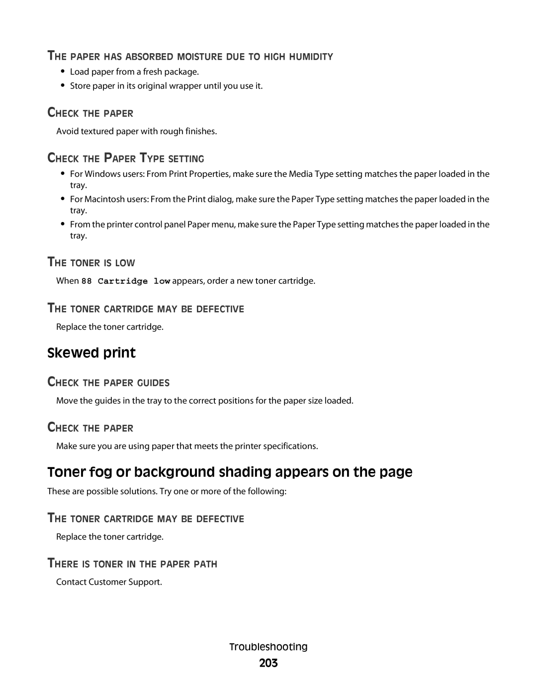 Lexmark gd1, X363dn, d02, gd2, dn1, dn2, d01, 4549, 7013, 4564, 43W Skewed print, Toner fog or background shading appears on, 203 