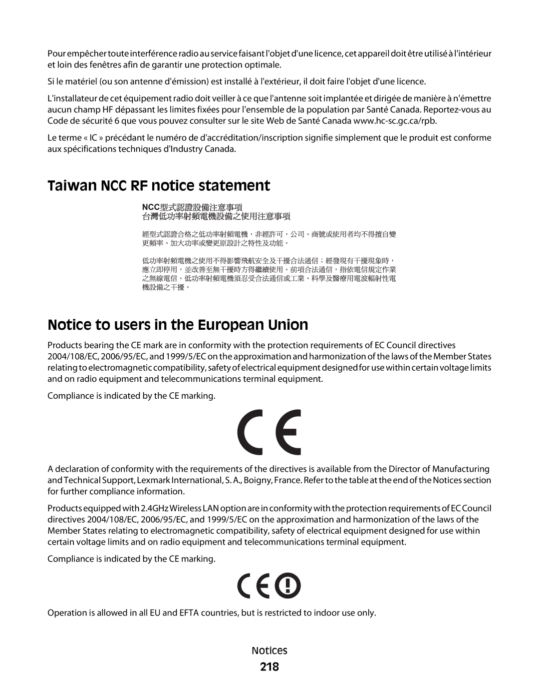 Lexmark 235, X363dn, d02, gd2, gd1, dn1, dn2, d01, 4549, 7013, 4564, 43W, 436, 13B0633, 231, 432 Taiwan NCC RF notice statement, 218 