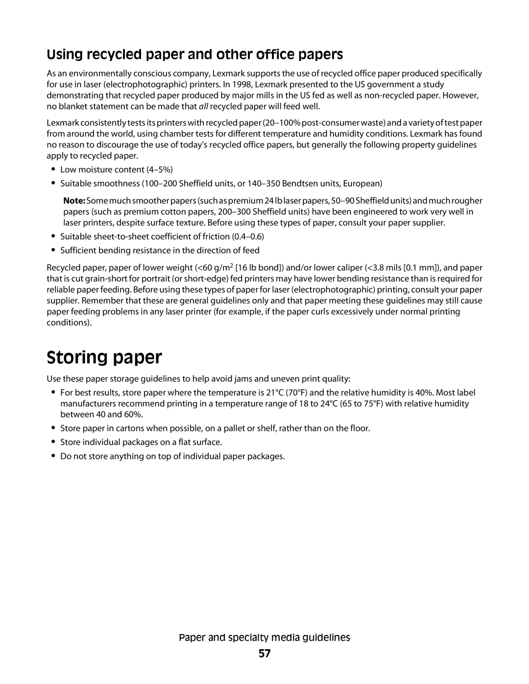 Lexmark 13B0502, X363dn, d02, gd2, gd1, dn1, dn2, d01, 4549, 7013, 4564 Storing paper, Using recycled paper and other office papers 