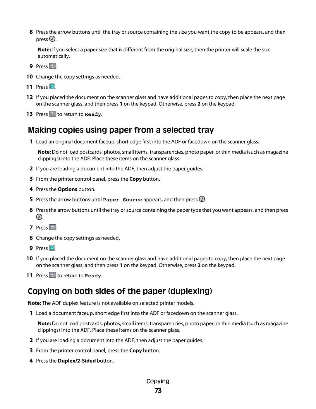 Lexmark 231, X363dn, d02, gd2 Making copies using paper from a selected tray, Copying on both sides of the paper duplexing 