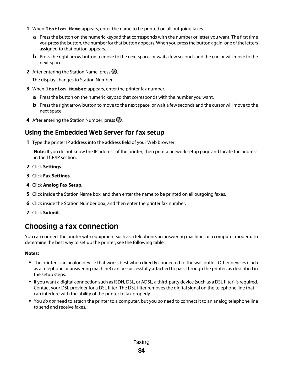 Lexmark dn1, X363dn, d02, gd2, gd1, dn2, d01, 4549, 7013 Choosing a fax connection, Using the Embedded Web Server for fax setup 