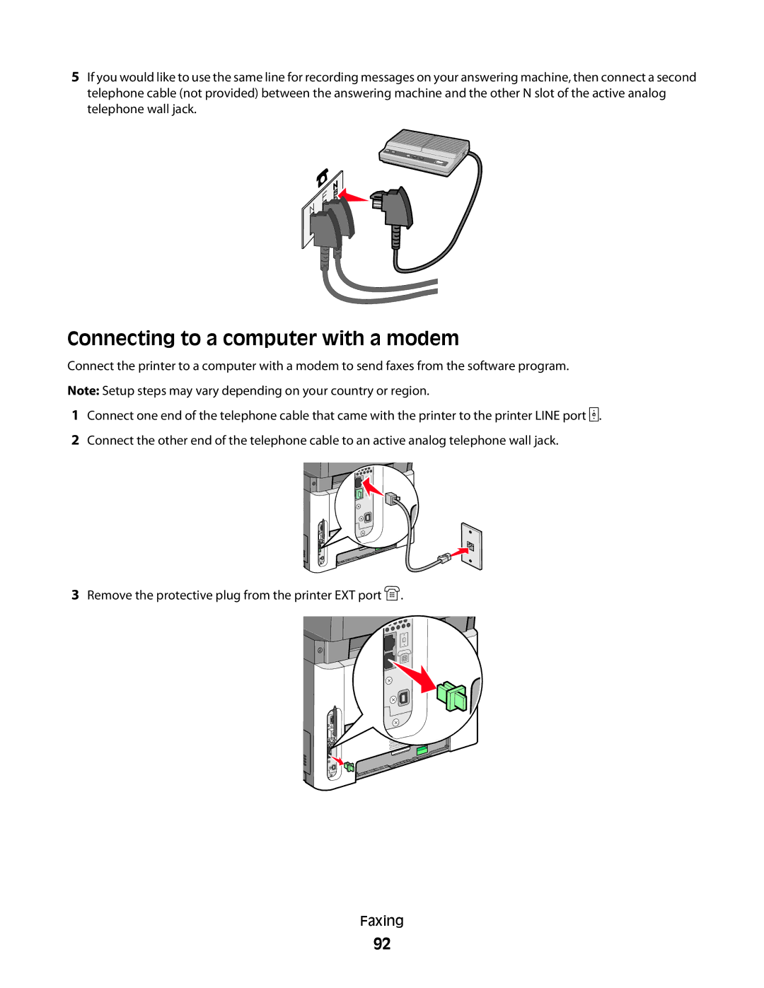 Lexmark 13B0633, X363dn, d02, gd2, gd1, dn1, dn2, d01, 4549, 7013, 4564, 43W, 436, 231, 432, 235 Connecting to a computer with a modem 