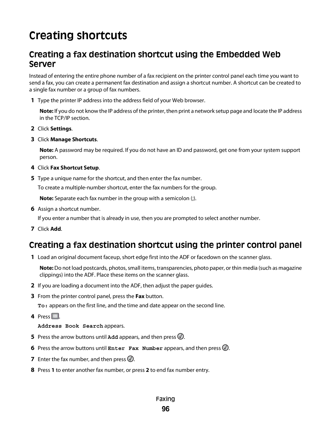 Lexmark 13B4058, X363dn, d02, gd2, gd1, dn1, dn2, d01, 4549, 7013, 4564, 43W, 436, 231 Creating shortcuts, Address Book Search appears 