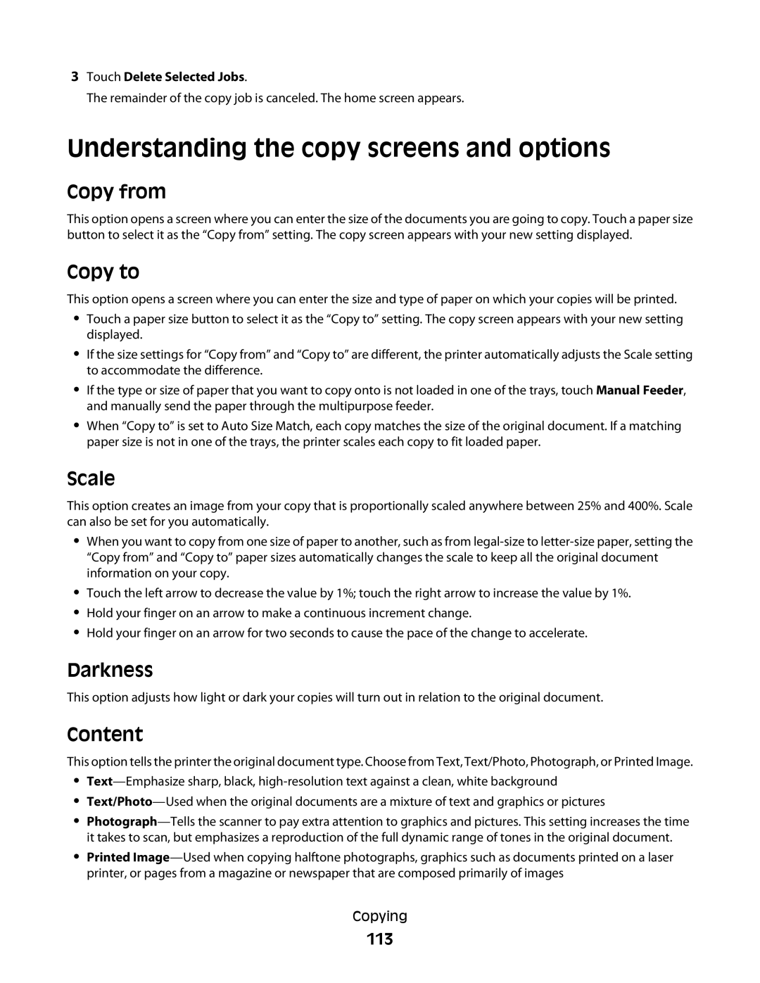 Lexmark 63W, X466de, X464de, 431, 636, g02, g12, g11, g01, hn2, hn1, wh2, wh1, n11, n12, X46X Understanding the copy screens and options 