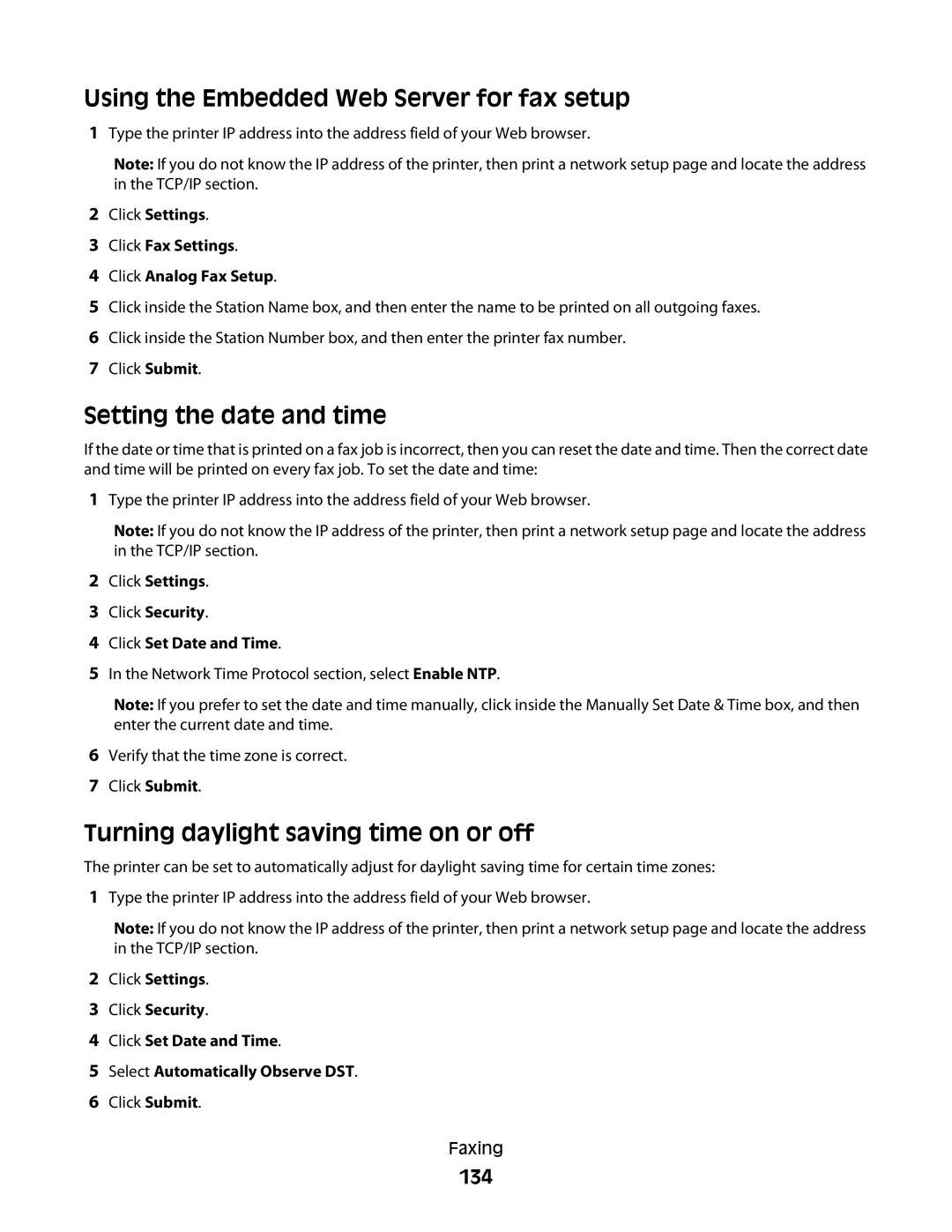 Lexmark 431 Using the Embedded Web Server for fax setup, Setting the date and time, Turning daylight saving time on or off 
