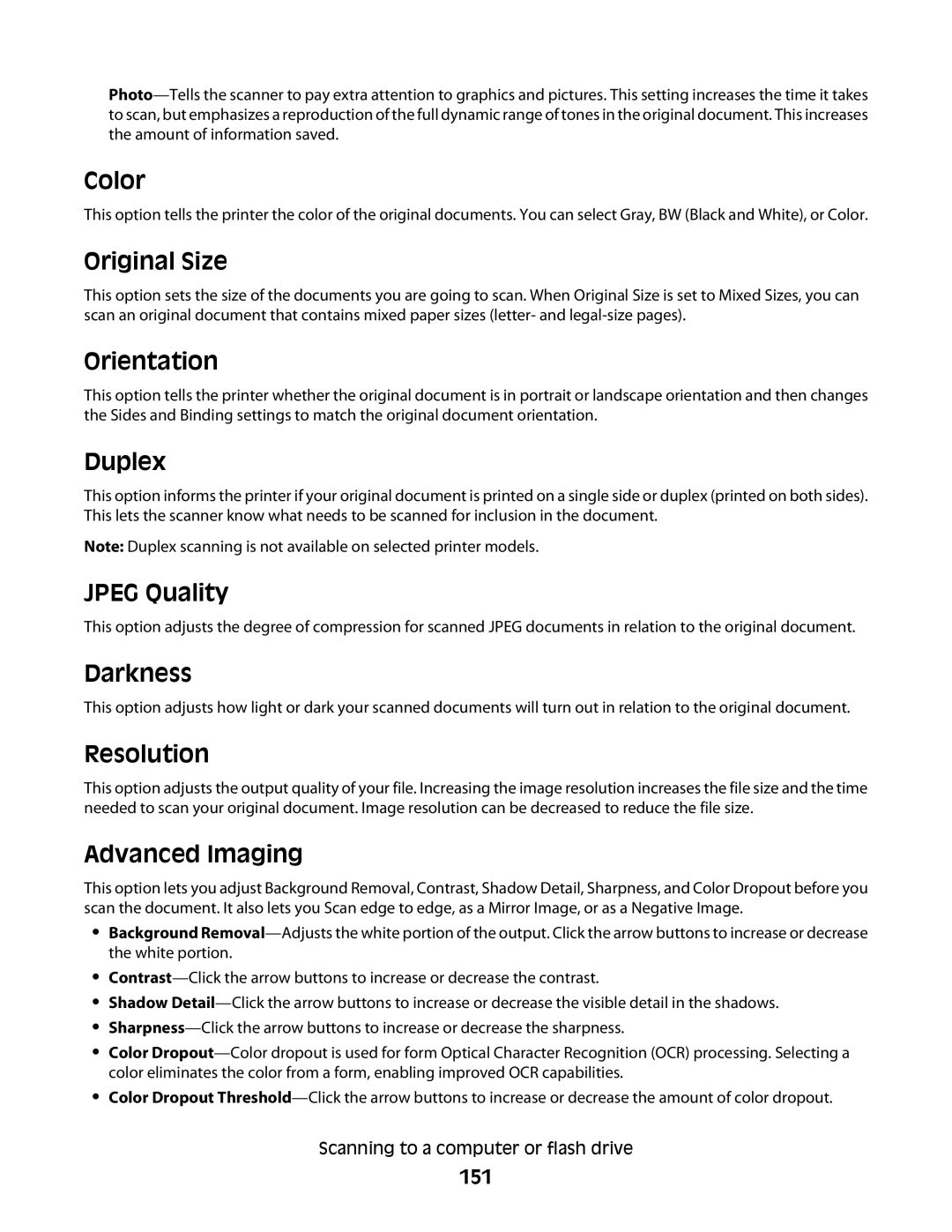 Lexmark 13C1262, X466de, X464de, 431, 63W, 636, g02, g12, g11, g01, hn2, hn1, wh2 Color, Duplex, Jpeg Quality, Advanced Imaging, 151 