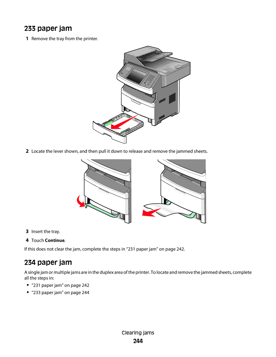 Lexmark 431, X466de, X464de, 63W, 636, g02, g12, g11, g01, hn2, hn1, wh2, wh1, n11, n12, X46X, X466dte, 13C1265, 13C0086, 13C1262 manual 244 