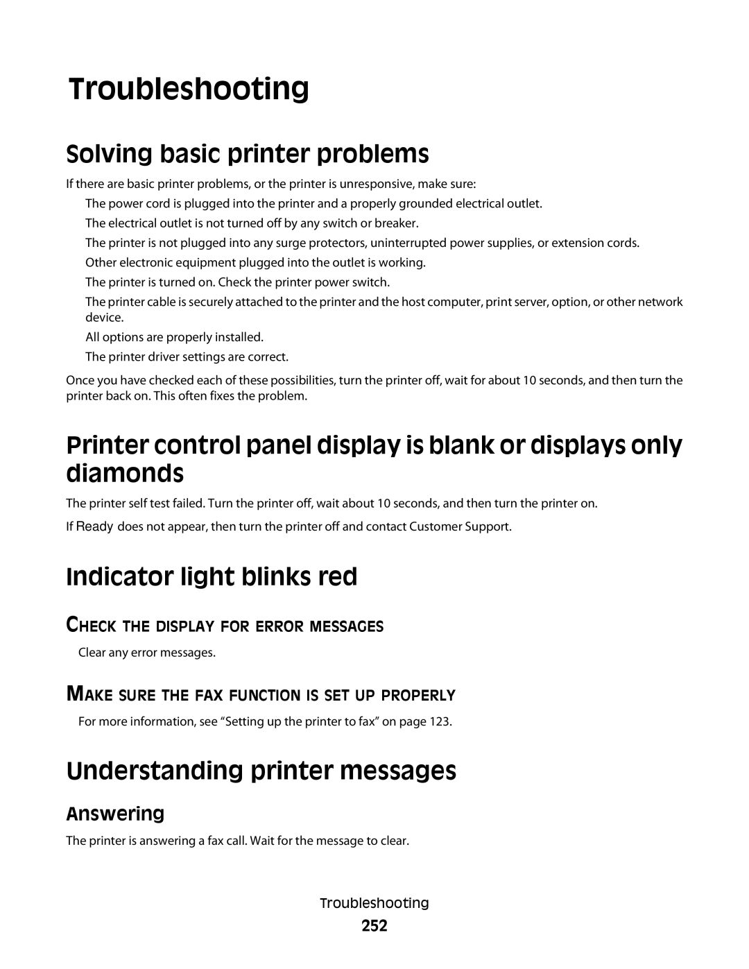 Lexmark hn1 Troubleshooting, Solving basic printer problems, Indicator light blinks red, Understanding printer messages 