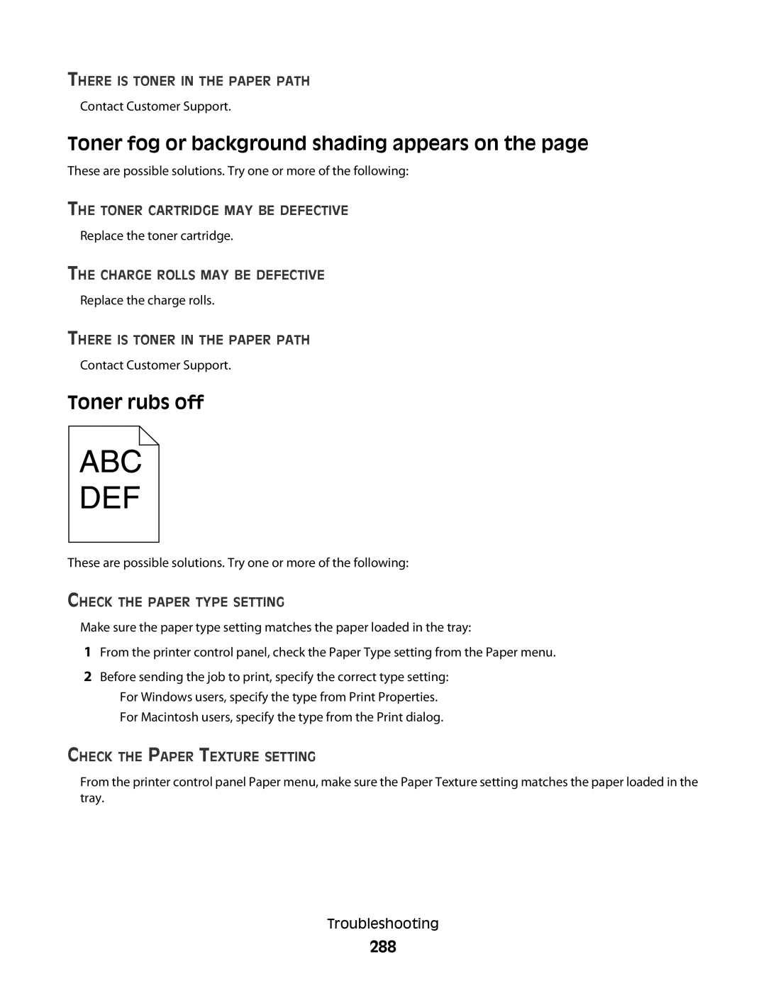 Lexmark 431, X466de, X464de, 63W, 636, g02, g12, g11, g01, hn2, hn1 Toner fog or background shading appears on, Toner rubs off, 288 