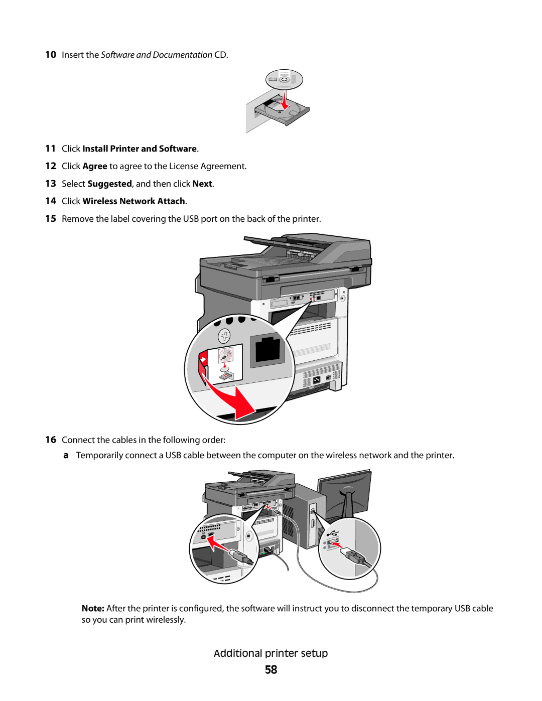 Lexmark n12, X466de, X464de, 431, 63W, 636, g02, g12, g11, g01 Click Install Printer and Software, Click Wireless Network Attach 